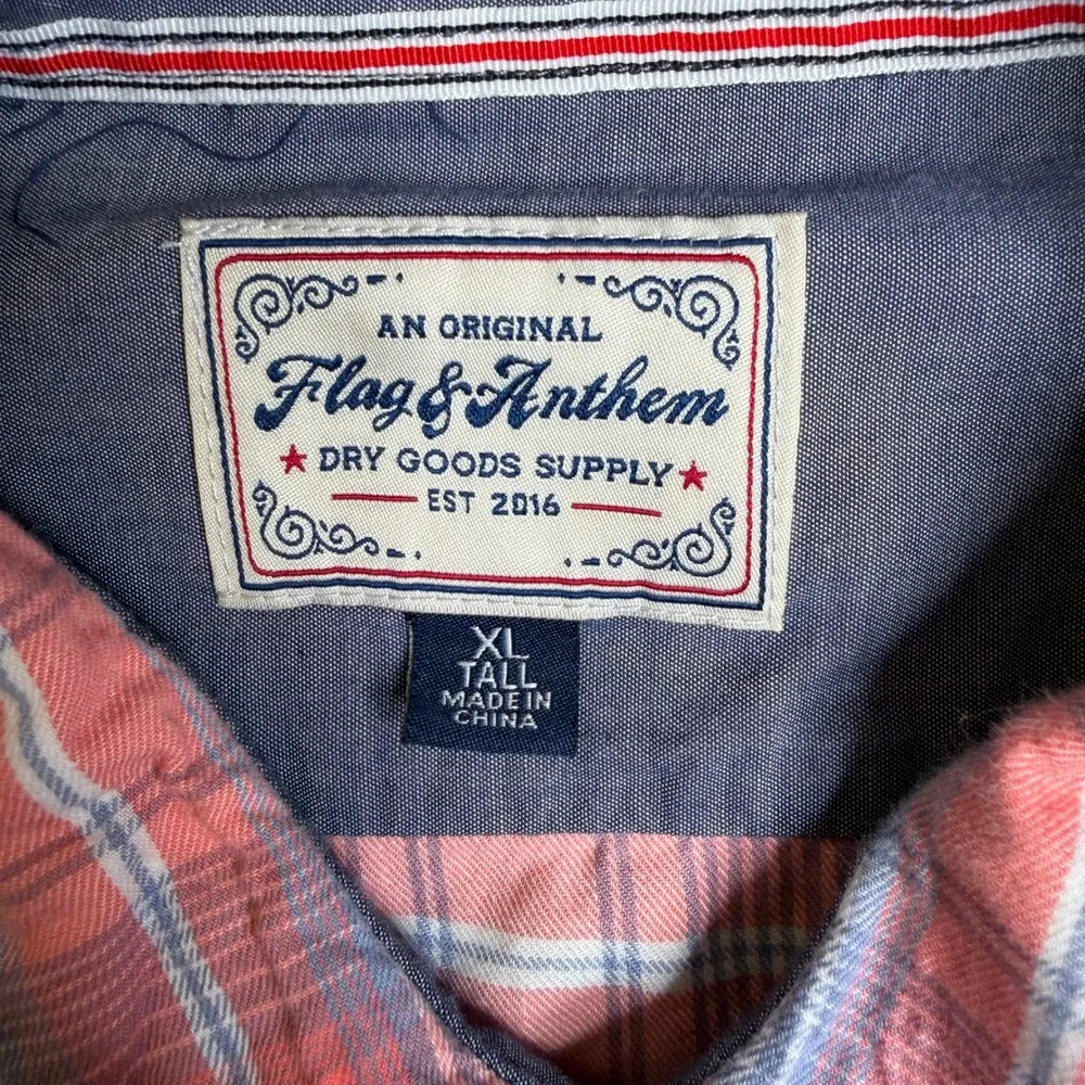 Flag & Anthem Mens XL Tall Plaid Button Down Shirt Coral Blue SM20WS188TL - Picture 3 of 12